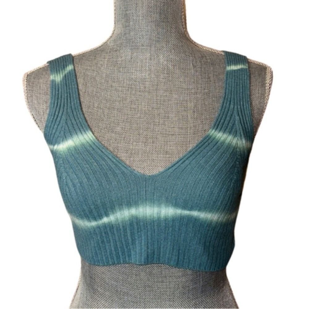 Zara Women's Ribbed Knit Tie Dye V-Neck Crop Top Small